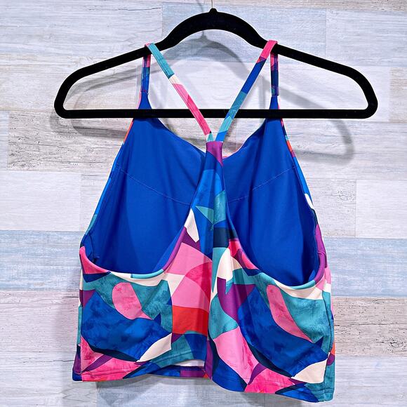 OLD NAVY Light Support PowerSoft Longline Sports Bra Pink Blue Print Womens XL - Picture 2 of 5